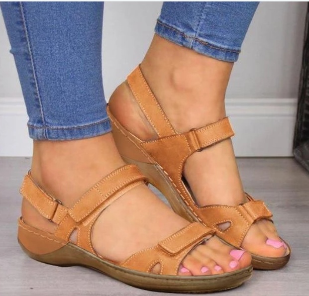 Fish Mouth Flat Wedge Heel Velcro Casual Sandals - Image 7