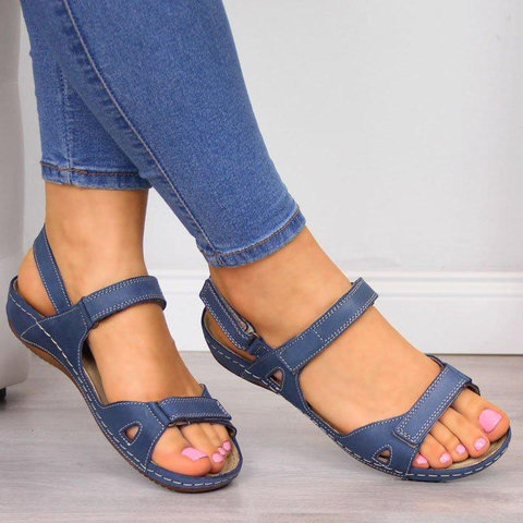 Fish Mouth Flat Wedge Heel Velcro Casual Sandals - Image 2