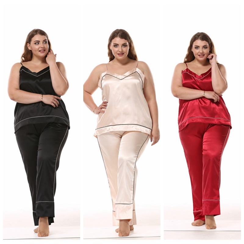 Large size simulation silk pajamas set