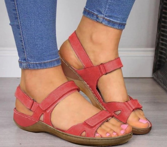 Fish Mouth Flat Wedge Heel Velcro Casual Sandals - Image 6