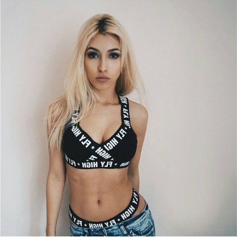 Ladies Gathered Sports Vest Navel Bare Underwear Swimsuit Letter Elastic Band Set - Image 3