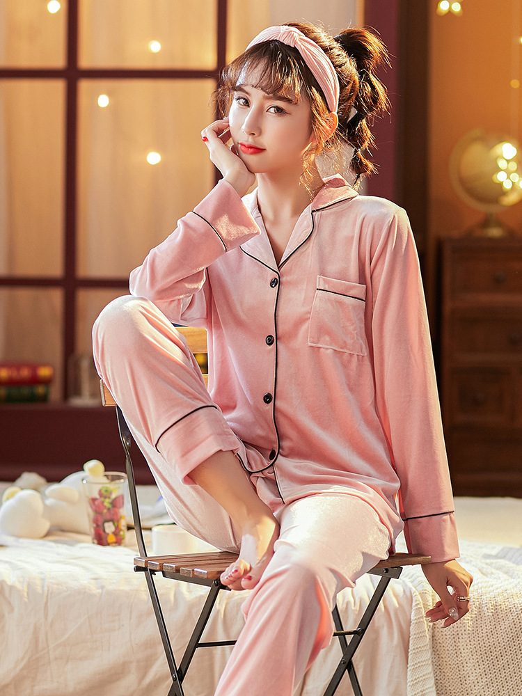 Couple Gold Velvet Long Sleeve Pajamas - Image 9