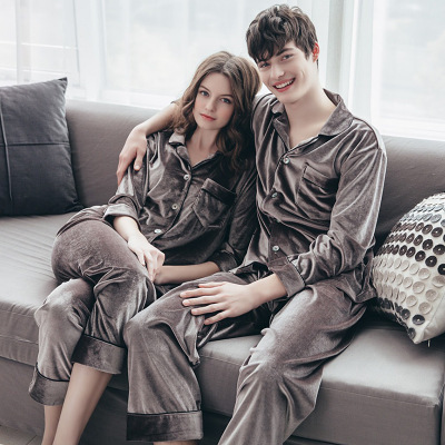 Couple Gold Velvet Long Sleeve Pajamas - Image 7