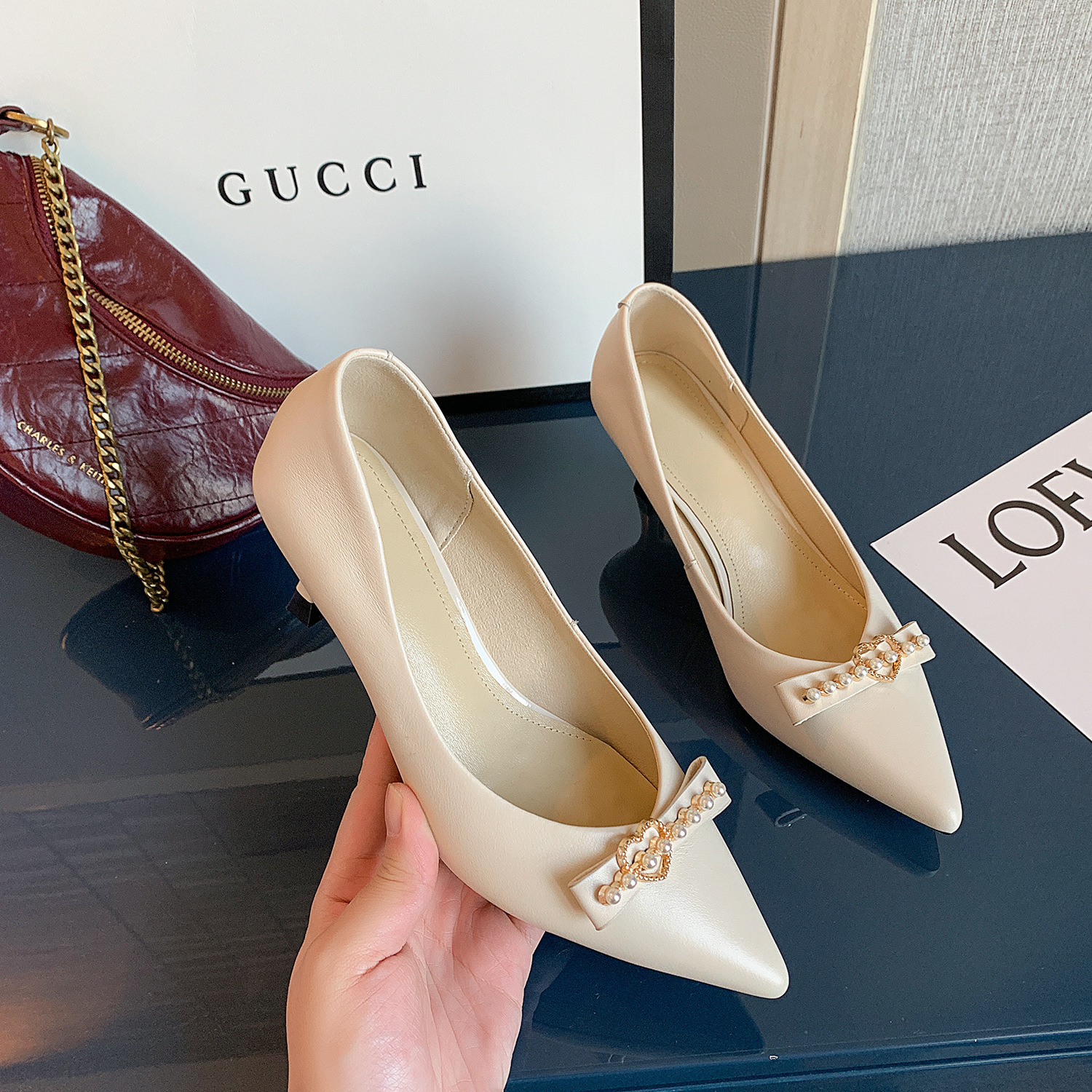 Black Low-top High Heels Cowhide Fashion - Image 3