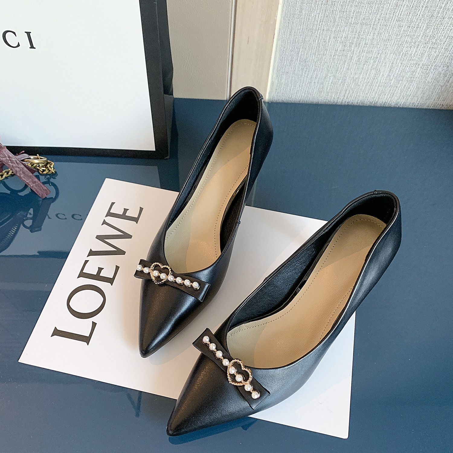 Black Low-top High Heels Cowhide Fashion - Image 6