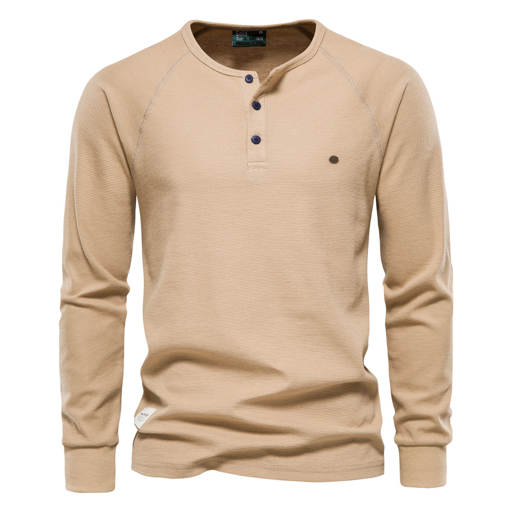 Men's Bottoming Shirt Henry Collar Long Sleeve Waffle T-shirt - Image 4