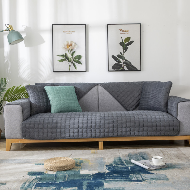 Corduroy Solid Color Plush Sofa Cushion Modern Simple Double Non-slip Cushion - Image 3