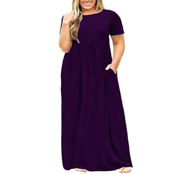 Short Sleeve Round Neck Solid Color Dress - Image 7