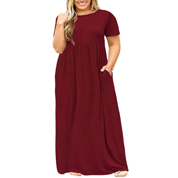 Short Sleeve Round Neck Solid Color Dress - Image 2