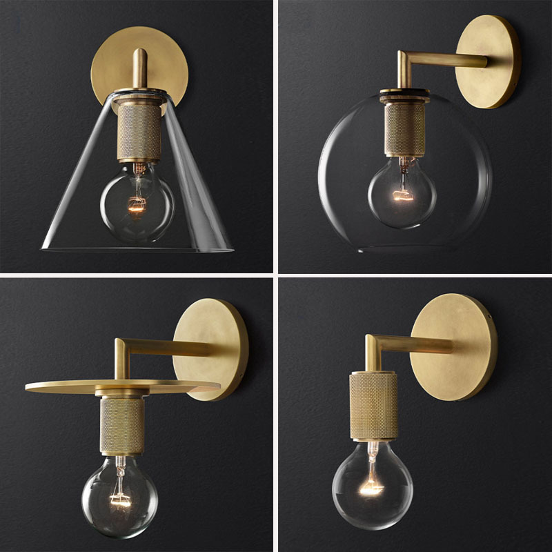 Bedside Wall Lamp Wrought Iron Glass Mirror Front LampMinimalist Aisle Wall Lamp