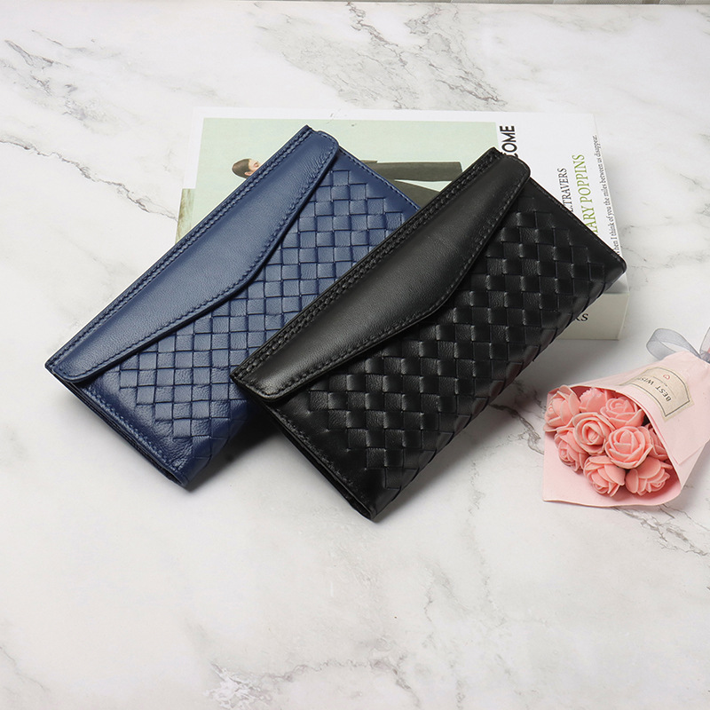 Sheepskin Woven 3 Fold Leather Wallet Korean - Image 2