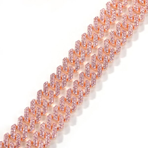 12mm Pink Cuban Chain Iced Out Rhinestone Zinc Alloy Rose Gold Plating Miami Cuban Link Chain Necklace Wholesale Jewelry - Image 2