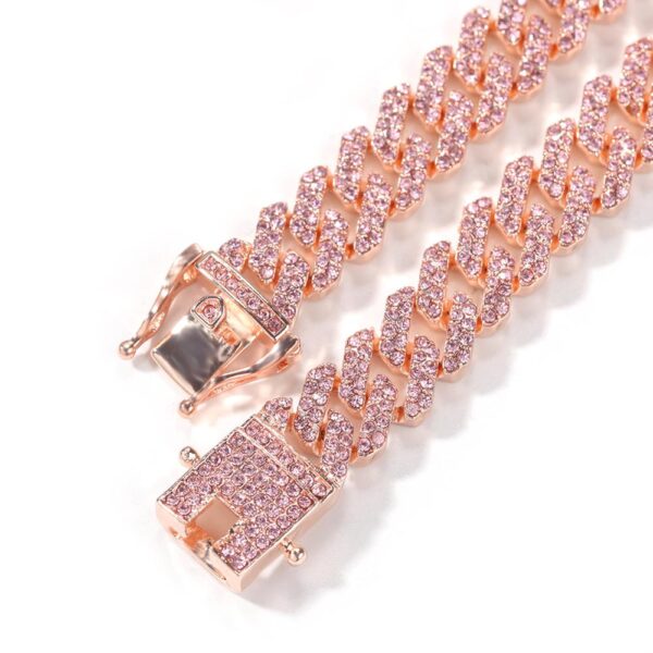 12mm Pink Cuban Chain Iced Out Rhinestone Zinc Alloy Rose Gold Plating Miami Cuban Link Chain Necklace Wholesale Jewelry - Image 3