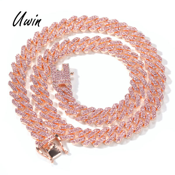 12mm Pink Cuban Chain Iced Out Rhinestone Zinc Alloy Rose Gold Plating Miami Cuban Link Chain Necklace Wholesale Jewelry - Image 6