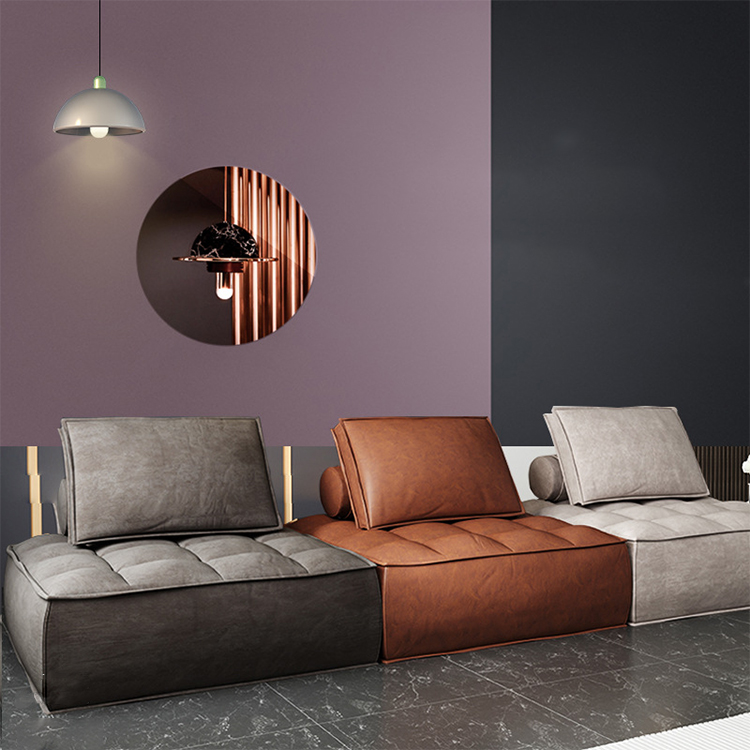 Italian Minimalism Living Room Leather Sofa Recliner Single Tatami Square Sofa Combination - Image 3