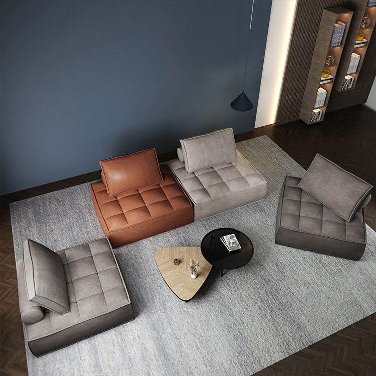 Italian Minimalism Living Room Leather Sofa Recliner Single Tatami Square Sofa Combination