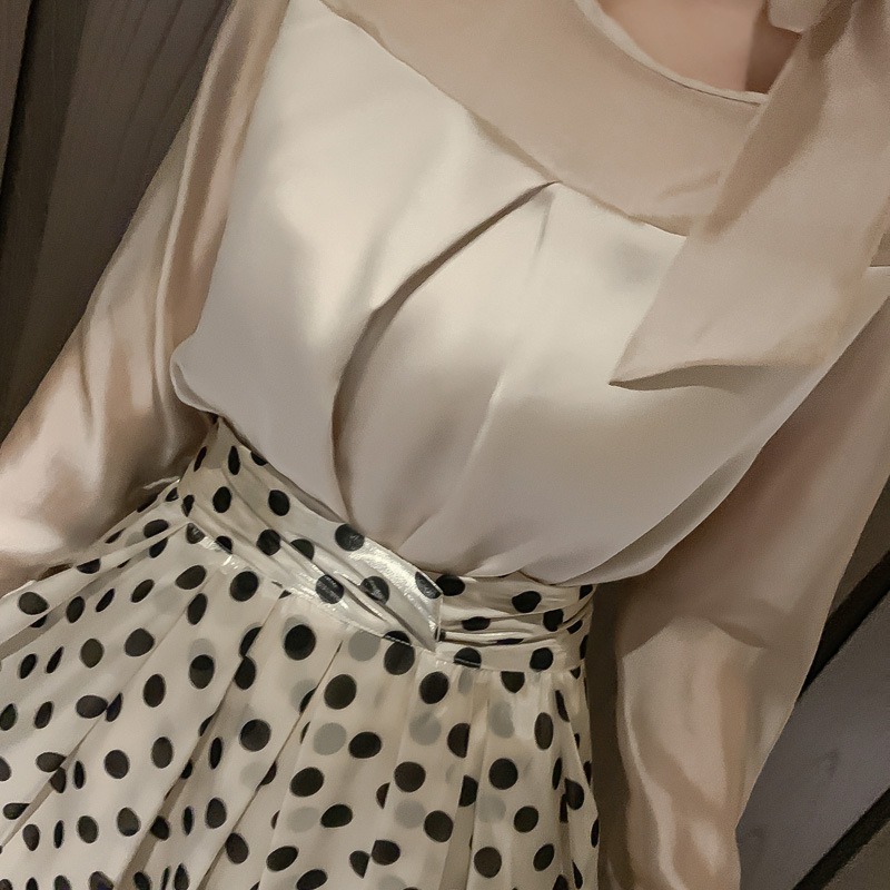 French Elegant Retro Women Polka Dot Faldas Midi A-line Skirt Fashion High Waisted Long Skirts - Image 4