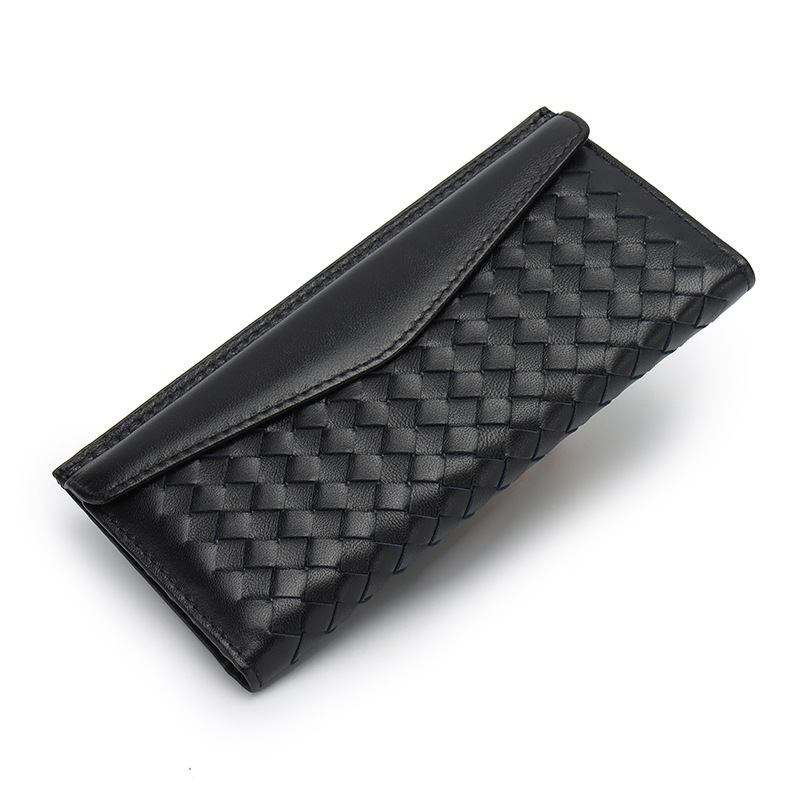 Sheepskin Woven 3 Fold Leather Wallet Korean - Image 3