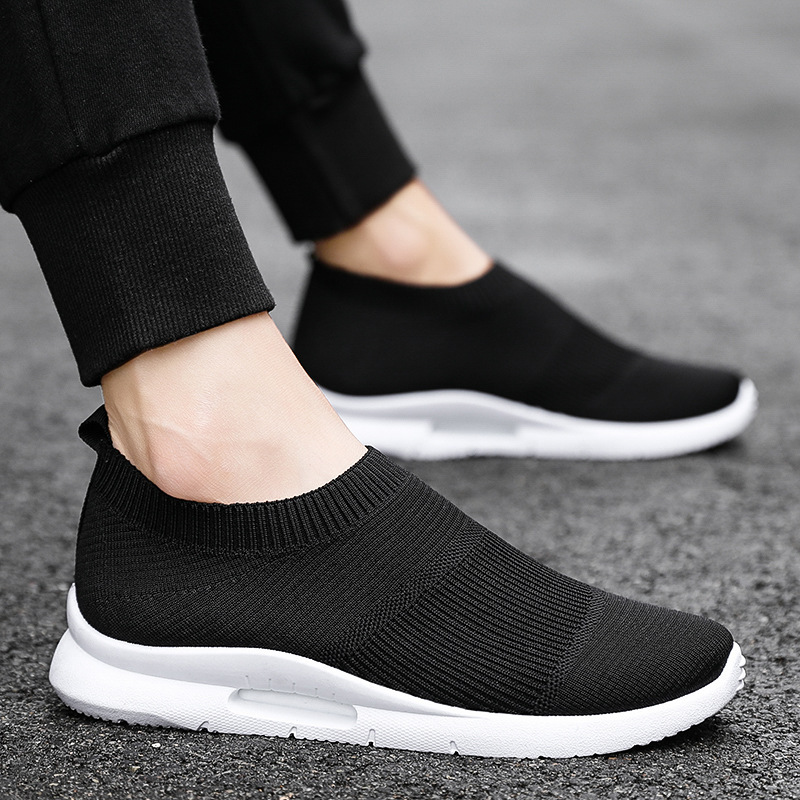 Flying Knit Sneakers Men's Mesh White Shoes Black Casual Sneakers - Image 3