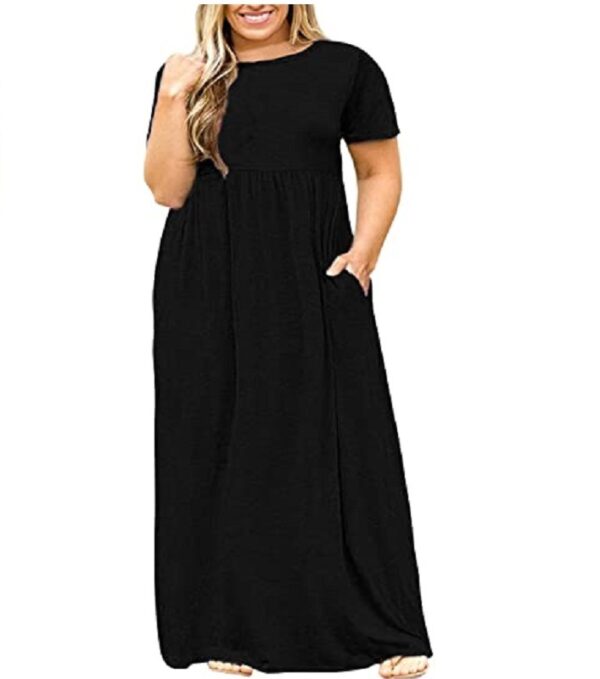 Short Sleeve Round Neck Solid Color Dress - Image 3