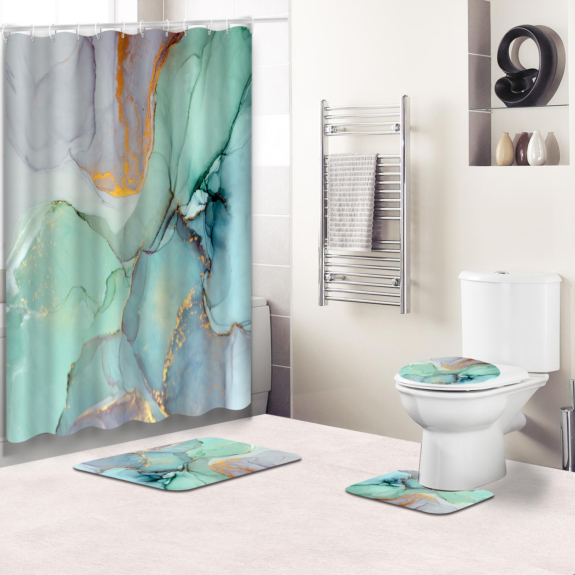 The hotel uses a simple clean and minimalist luxury white striped marble shower curtain for bathroom with matching window - Image 4