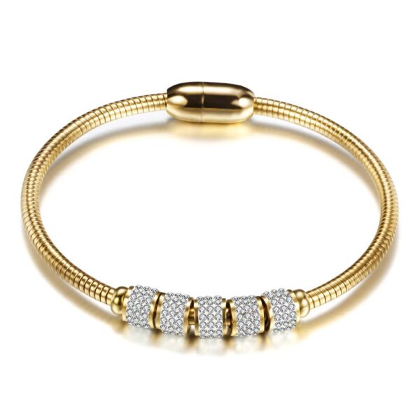 18K real gold plated clay crystal beaded stainless steel magnet buckle ladies bracelet - Image 6