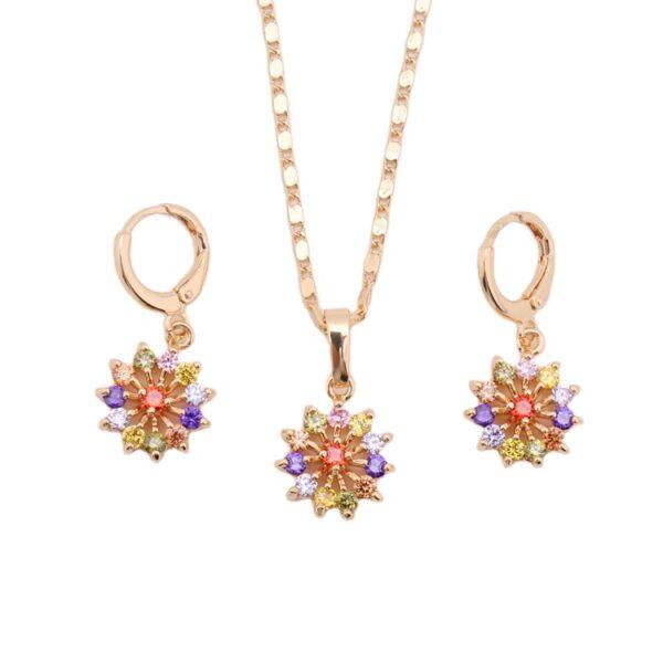 Jewellery fashion flower 18k gold-plated necklace pendant earring jewellery set for women - Image 6