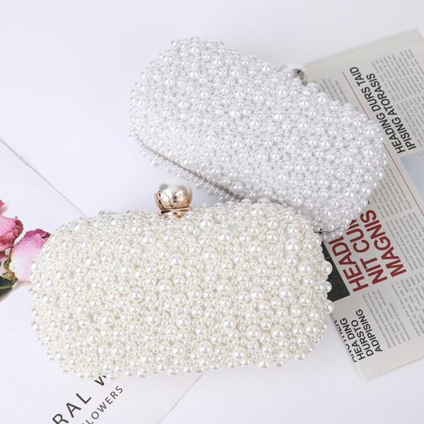 Womens Wedding White Luxury Special Crystals Beaded Pearl Clutch Evening Bags Party Women Luxury Colored Imitation Pearl Evening - Image 6