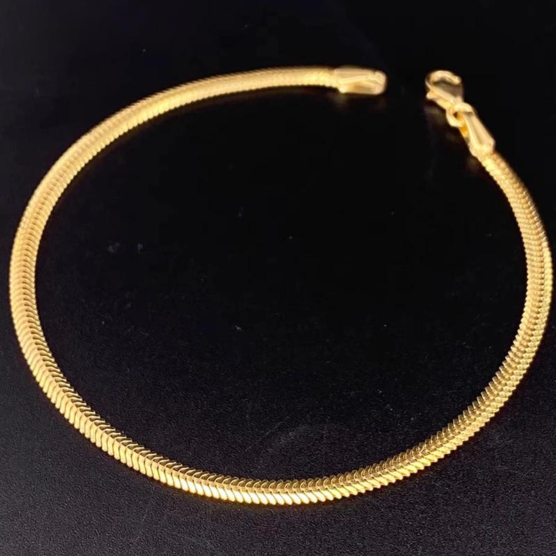 NINE'S AU750 Solid 18k Yellow Gold Bracelet Italian 2.5mm Diamond Cut Miami Snake Link Curb Chain Jewelry for Women Men