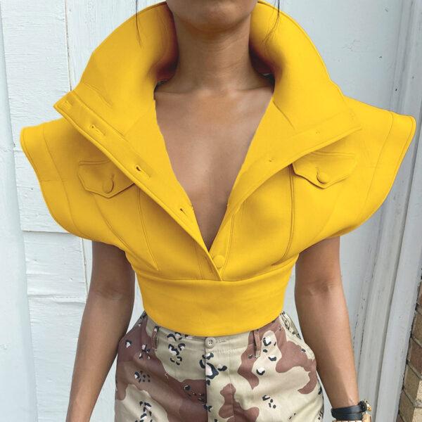 Turn-Down Collar Single Breasted Crop Top Flying Sleeve Casual Vest 2021 Women short fall fashion coats