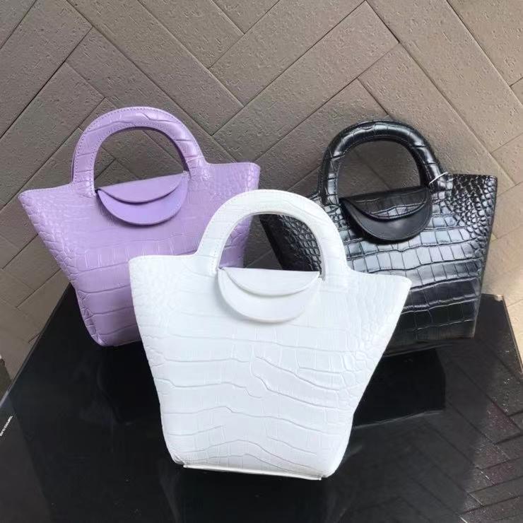 Women leather portable tote bucket bag crocodile pattern leather female bag shoulder messenger bag