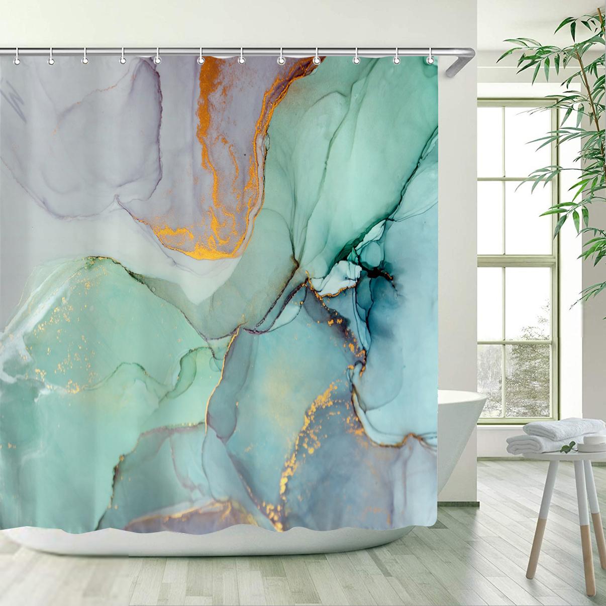 The hotel uses a simple clean and minimalist luxury white striped marble shower curtain for bathroom with matching window