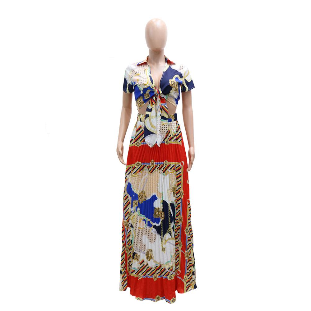 Women turn down collar style pleated assorted long plus size women dress - Image 3