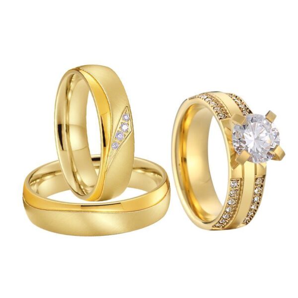 3 pcs 14k plated wedding rings for couples cz mossanite proposal engagement ring diamond jewellery 18 carat gold - Image 3