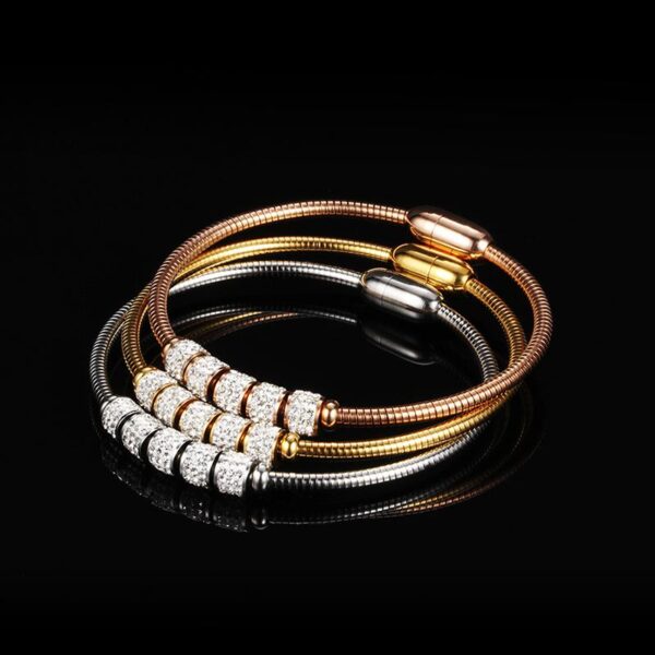 18K real gold plated clay crystal beaded stainless steel magnet buckle ladies bracelet - Image 4