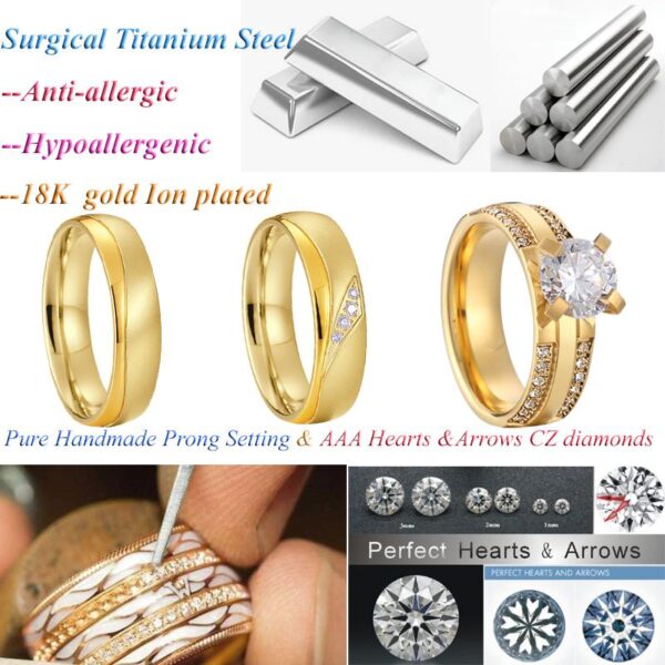 3 pcs 14k plated wedding rings for couples cz mossanite proposal engagement ring diamond jewellery 18 carat gold - Image 2