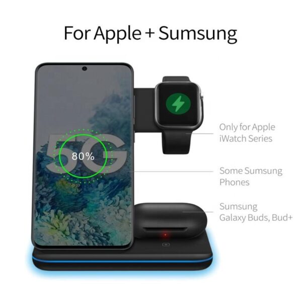 3 in 1 Wireless Charger Station for iPhone 13 12 11 Qi Wireless for Apple Watch 7/6/5/4 /3 /Airpods pro 15W Fast Charging Stand - Image 3