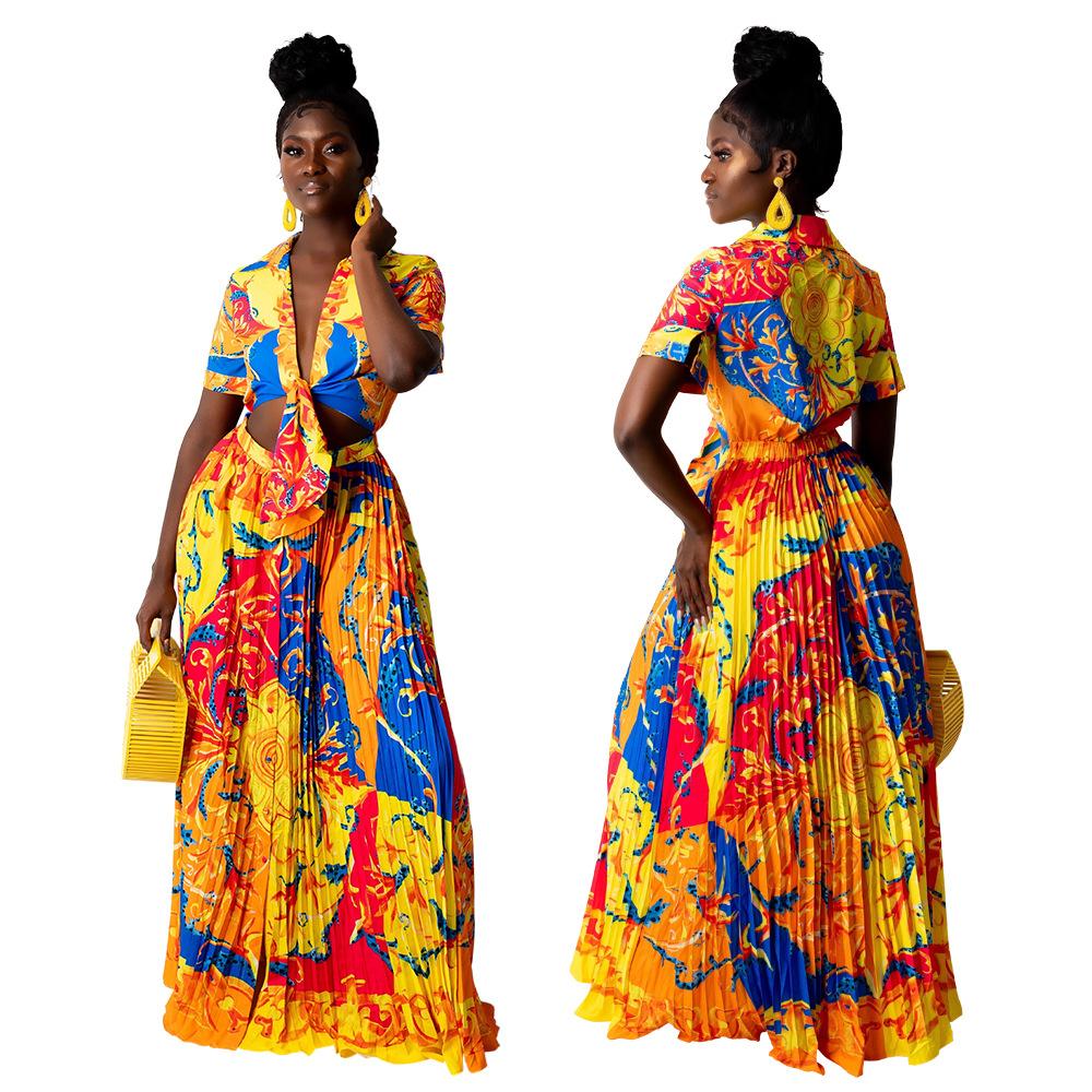 Women turn down collar style pleated assorted long plus size women dress - Image 6