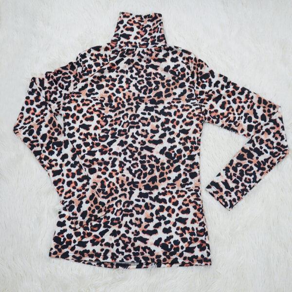 Long sleeve blouses stand collar hot sale tops slim sexy leopard print bottom shirt T-shirt woman - Image 3