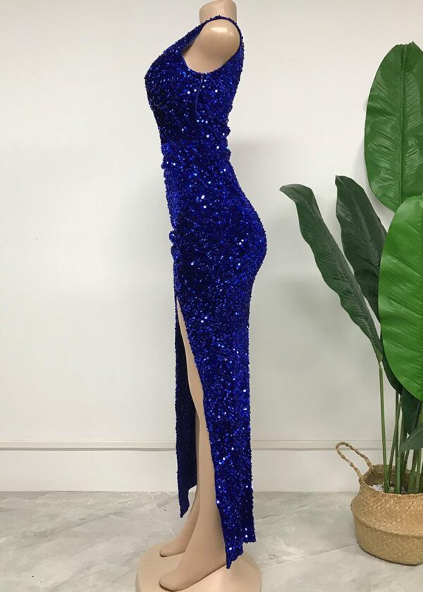 African Autumn Plus Size Sleeveless Sequin Side Fork Evening Dress Ladies - Image 3