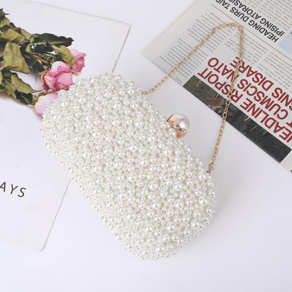 Womens Wedding White Luxury Special Crystals Beaded Pearl Clutch Evening Bags Party Women Luxury Colored Imitation Pearl Evening - Image 4