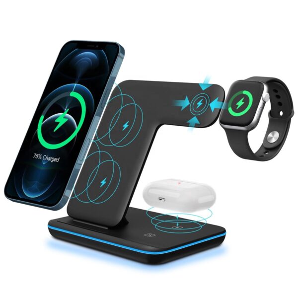 3 in 1 Wireless Charger Station for iPhone 13 12 11 Qi Wireless for Apple Watch 7/6/5/4 /3 /Airpods pro 15W Fast Charging Stand - Image 6