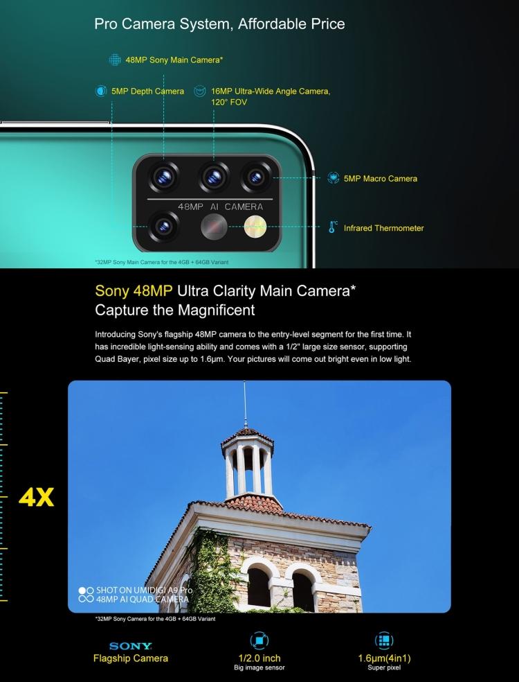 UMIDIGI A9 Pro Cellular Non-contact Infrared ThermoTelefono 6.3 inch Android 10 4G Unlocked Mobile Phones - Image 3