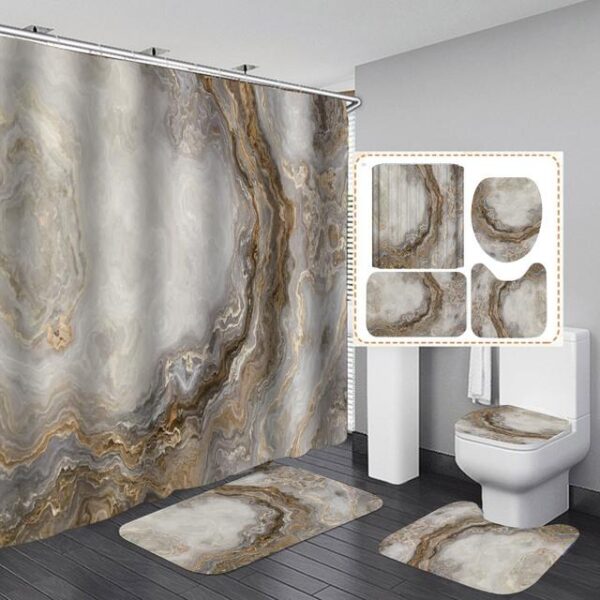 Marble White Shower Curtain Set with Non Slip Rug Bath Mat Carpet Modern Bathroom Curtains Toilet Lid Cover Home Decoration/ - Image 6