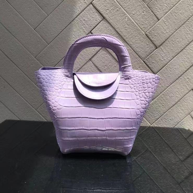 Women leather portable tote bucket bag crocodile pattern leather female bag shoulder messenger bag - Image 2