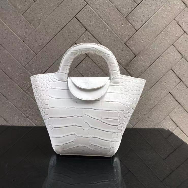 Women leather portable tote bucket bag crocodile pattern leather female bag shoulder messenger bag - Image 3