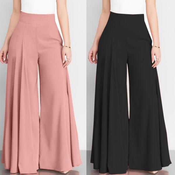 Women Elegant High Waist Wide Leg Pants Spring Vintage Flare Trousers Casual Solid Zipper palazzo pants women - Image 6