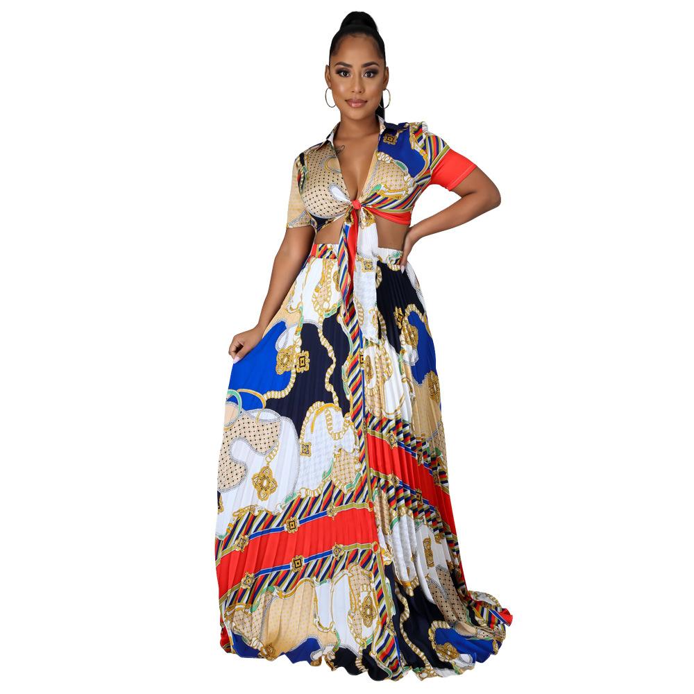 Women turn down collar style pleated assorted long plus size women dress - Image 2