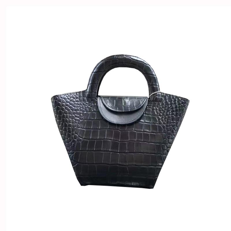 Women leather portable tote bucket bag crocodile pattern leather female bag shoulder messenger bag - Image 6