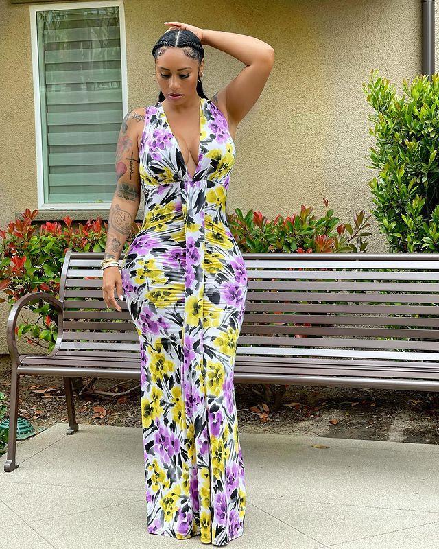 Pleated deep v floral print maxi dresses women sehe fashion - Image 2